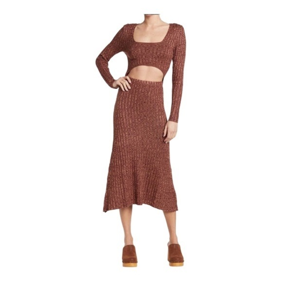 AFRM Dresses & Skirts - AFRM Womens Sweater Dress Maxi Cut Out Long Sleeves Rust Brown NWOT